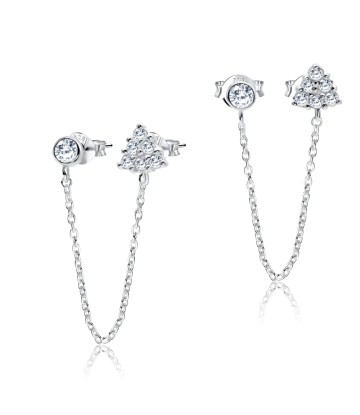 Perfect CZ with Chain Silver Stud Earring STS-4099